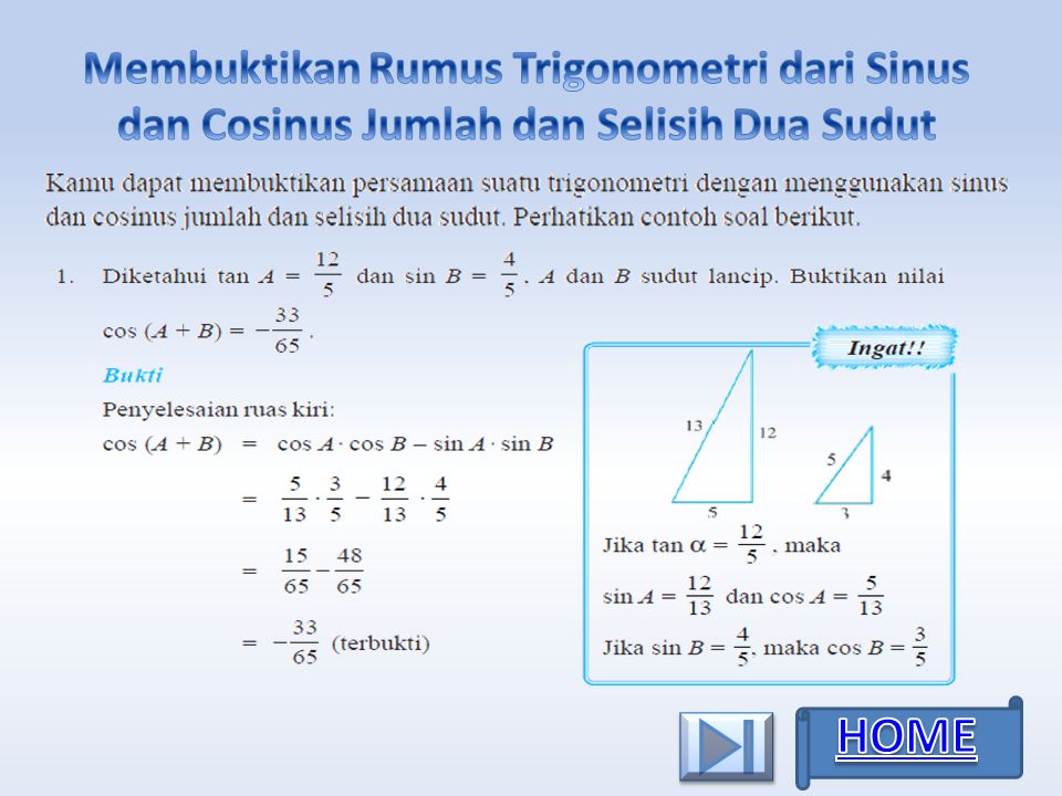 Contoh Soal Perkalian Sinus Dan Cosinus Berbagai Contoh